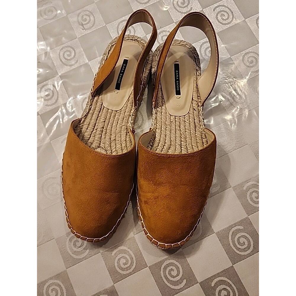 Zara Basic Collection Tan Brown Slingback Espadrilles Flats Womens Sandals Sz 40